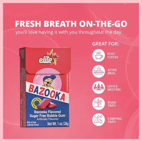 Miniatura 4 de Elite Must Sugar Gum Classic Flavor Bazooka, 1oz (paquete de 16) Producto de Israel
