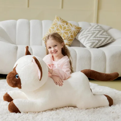Miniatura 3 de IKASA Juguete de peluche de gato siamés gigante, juguetes suaves grandes y grandes, 30 pulgadas, lindo tamaño enorme mullido, peluche de gran