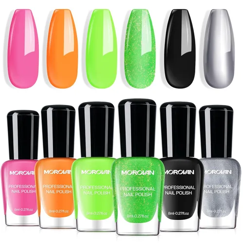 Miniatura 13 de Morovan - Juego de esmalte de uñas camaleón: 6 colores, holográfico, de secado rápido, mini kit de laca de uñas con purpurina verde, rosa, azul