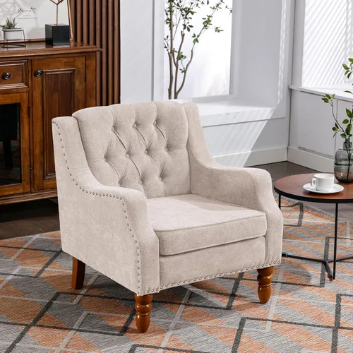 Miniatura 7 de TTK Sillas decorativas de tela de lino, moderna de mediados de siglo, silla decorativa tapizada individual con respaldo, cómoda silla de lectura