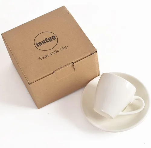 Miniatura 2 de Taza de café espresso de porcelana ionEgg con platillo, taza de café expreso, 80ml/2.7Oz, color blanco