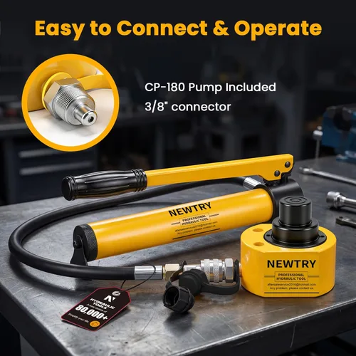 Miniatura 3 de NEWTRY Kit de potencia Porta de gato hidráulico de perfil bajo 10T + bomba manual hidráulica manual CP-180 Jack de sección múltiple, cilindro
