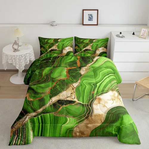 Miniatura 30 de Juego de edredón de mármol negro individual, ropa de cama dorada agrietada para adultos, hombres y mujeres, juegos de edredón de textura metálica