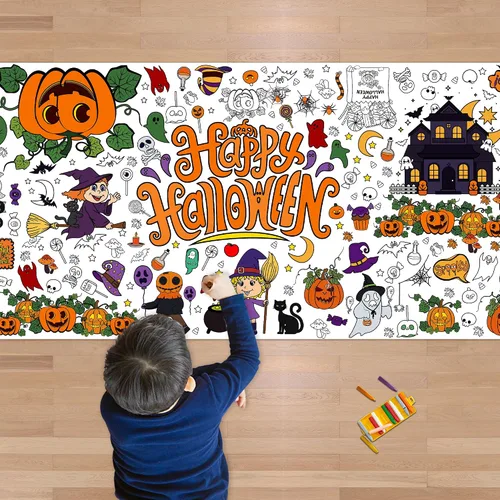 OHOME Póster/mantel gigante para colorear de Halloween, manualidades de Halloween para niños, 30 x 72 pulgadas, pancarta gigante para colorear,
