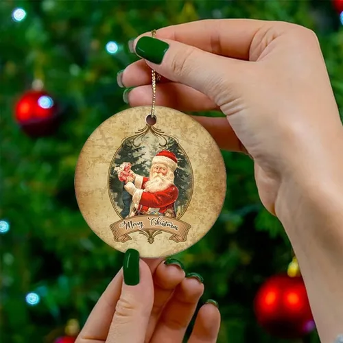 Miniatura 4 de Cheyan Divertido tema de Navidad retro adorno de porcelana de Navidad decoraciones para el hogar colgantes de Navidad Papá Noel árbol de Navidad