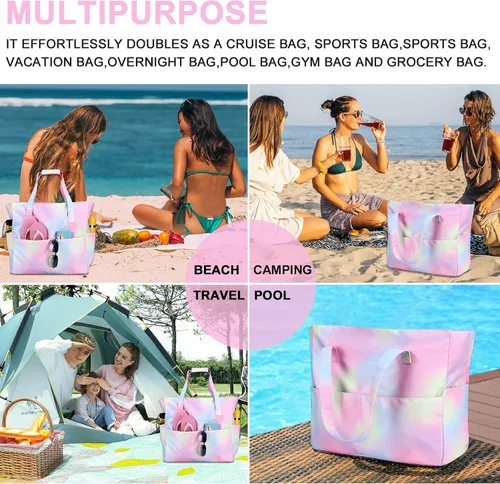 Miniatura 6 de Bolsa de playa y piscina para mujer, grande, bolsa de gimnasio con compartimento húmedo para viajes, impermeable