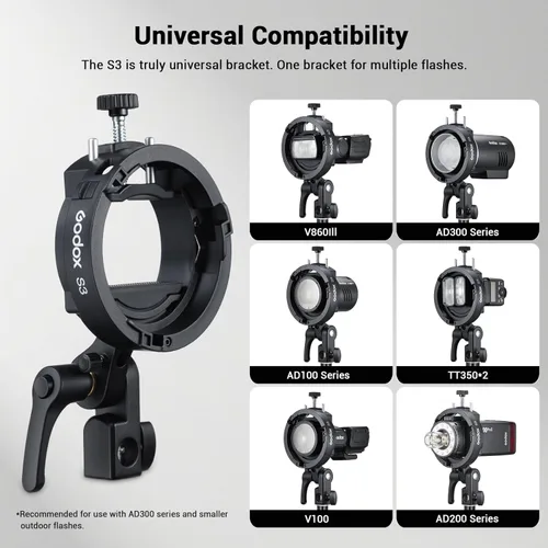Miniatura 3 de Godox Soporte Speedlite S3, soporte compacto y ligero Bowens para Godox V1/V1Pro, AD200/AD300, V860II/III, 20% más pequeño que S2, ajuste de ángulo