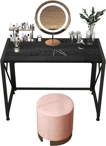 Miniatura 12 de COMHOMA Vanity Desk with LED Lights Mirror & Power Outlet, Small Makeup Vanity Table Set with 5 Storage Drawers, 3 Lighting Modes & Adjustable