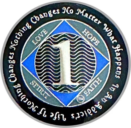Miniatura 11 de (Años 1-55) NA Medallón de 7 años, plata, chapado en color azul, narcóticos cubiertos de epoxi Moneda anónima (NA 7 años medallón)