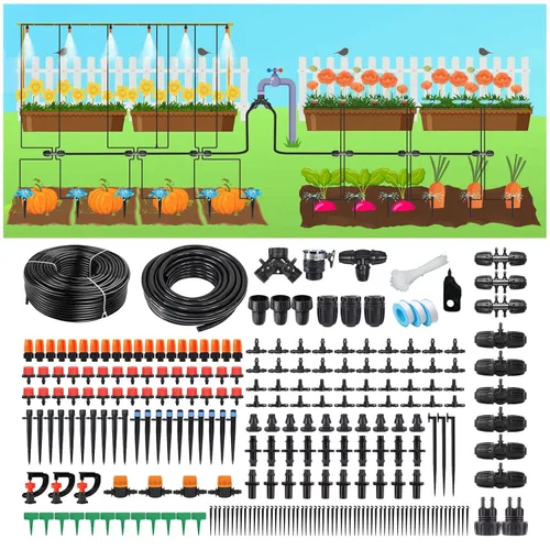Kit de sistema de riego por goteo para jardín: 299CPS Kits de riego por goteo automático Sistema de riego de plantas de invernadero con 5 tipos de