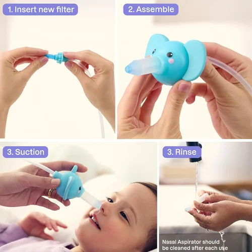 Miniatura 5 de Playhouse MD Booger Buddy - Aspirador nasal de elefante, con luz LED para bebés y niños pequeños, removedor de mocos sin BPA para nariz tapada, Azul