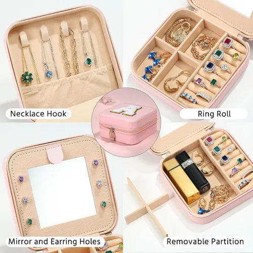 Miniatura 4 de Organizador de joyas y joyero de viaje, 2 piezas de regalo rosa, estuche de viaje para mujeres, organizador de joyas de viaje para mujeres, regalos