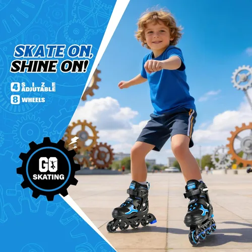 Miniatura 2 de 2PM SPORTS Patines en línea para niños y niñas, niños de 5 a 8 a 12 años, 4 a 6, 6 a 12 años, con ruedas iluminadas, cuchillas ajustables para Azul
