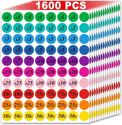 Miniatura 13 de Misofuki 4000 PCS Calcomanías de Precio de Venta de Garaje de 3/4" en Rollos para Oficina Aula Estudiante, 8 Colores Calcomanías de Precio de Venta