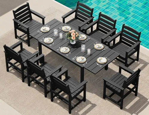 Miniatura 32 de SERWALL Juego de comedor para exteriores de 9 piezas, mesa de comedor expandible de 60 a 83 pulgadas y 8 sillas de polietileno de alta densidad