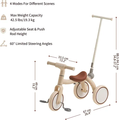 Miniatura 2 de Triciclo 4 en 1 para niños pequeños con mango de empuje ajustable para niños de 1 a 4 años, regalo de cumpleaños y juguete para niños y niñas