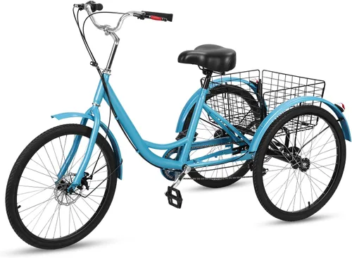 Miniatura 9 de Triciclo para adultos de 7 velocidades, bicicletas de 3 ruedas de 24 pulgadas, bicicleta de triciclo para adultos con cestas extraíbles, bicicleta