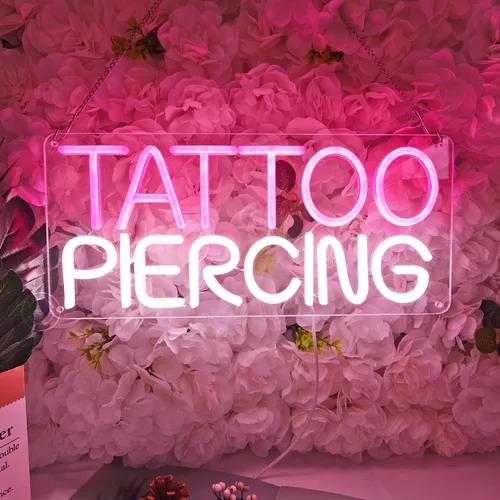Britrio TATTOO - Letrero de neón con luz LED para salón de belleza, estudio, tienda, decoración de pared, color rosa, para piercings corporales,