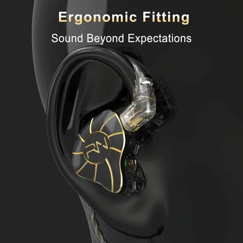 Miniatura 4 de RevoNext Auriculares estéreo de alta fidelidad con cable con micrófono, unidad cuádruple profesional RH-215 para músicos, bateristas, cantantes Negro