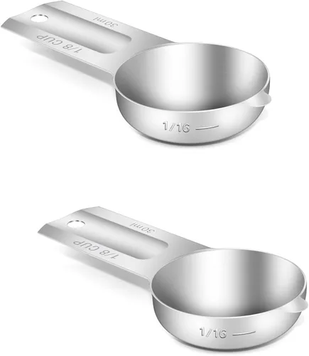 2 tazas medidoras individuales de 1/8 taza (1.0 fl oz, 1 onza), cuchara medida de acero inoxidable, medición métrica y estadounidense, apto para