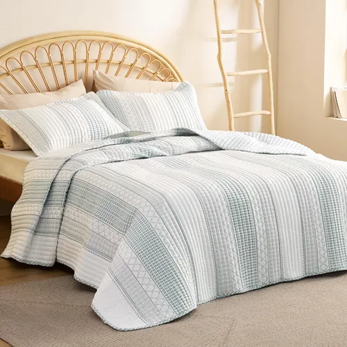 Miniatura 14 de Bedsure - Colcha floral tamaño King, ropa de cama reversible con estampado botánico verde menta, colcha ligera, colcha de microfibra suave para 09
