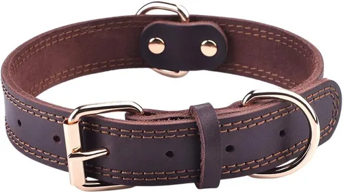 Miniatura 13 de Collar de perro de cuero genuino, collar de perro ancho resistente para perros pequeños, medianos, grandes y extra grandes