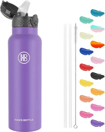 Miniatura 11 de Han's Bottle - Botella de agua para niños con tapa con pajilla - Vaso reutilizable de acero inoxidable aislado para niñas, niños, taza térmica, 17