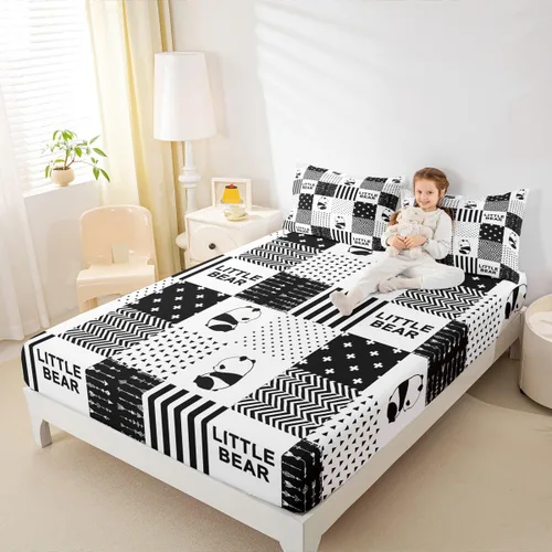 Miniatura 3 de Cute Panda - Sábana bajera ajustable para niños, tamaño individual, diseño de rayas geométricas de animales salvajes, decoración de habitación