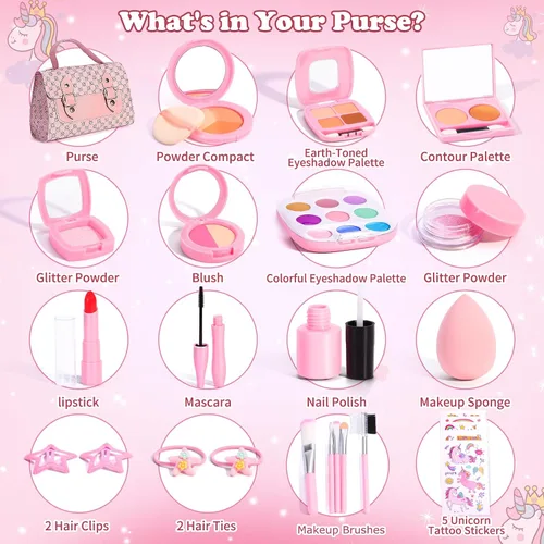 Miniatura 2 de Juego de maquillaje para niños de 3 a 5 años, maquillaje falso para niñas con bolso para niños, kit de maquillaje de juguetes para niñas de 3, 4, 5
