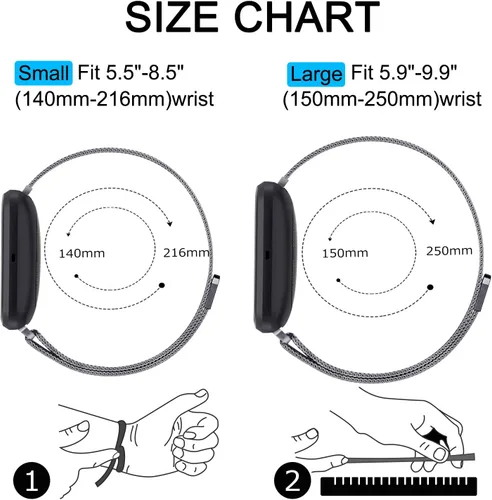 Miniatura 5 de Amzpas Bandas compatibles con Fitbit Versa 3/4 Fitbit Sense/Sense 2, correa magnética ajustable de acero inoxidable transpirable para Fitbit Versa