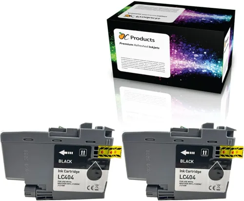 OCProducts - Cartucho de tinta de repuesto compatible con Brother LC404, paquete de 2 unidades para DCP-J1200 MFC-J1205W MFC-J1215W (2 negros)