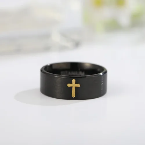 Miniatura 5 de Anillos de cruz para hombre, anillos de titanio puro de alta calidad para hombres, señor Jesús cristiano, 0.315 in, negro, plata, anillo de boda