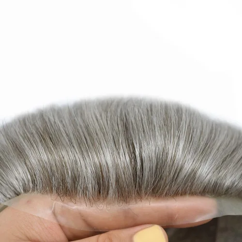 Miniatura 55 de Sistema de reemplazo de cabello de encaje francés para hombre, piezas de cabello de aspecto natural, encaje frontal, negro, marrón, rubio, gris