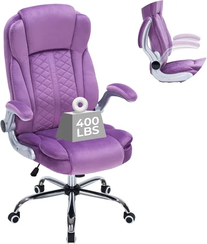 Miniatura 9 de Silla de oficina ejecutiva de 400 libras con reposabrazos abatibles, silla de computadora grande y alta para personas pesadas, silla ergonómica Crema