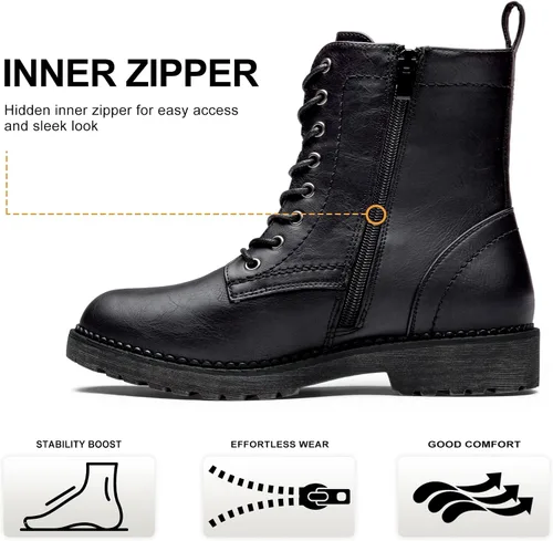 Miniatura 5 de Vepose Botas militares de combate para mujer, botas planas de tobillo en negro, con cremallera interior, estilo 925
