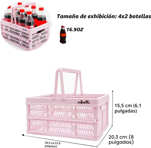 Miniatura 2 de ZHJINGYU cajas para almacenamiento, cestas de plástico para organizar, cesta de compras plegable, caja plegable con asas, caja de almacenamiento Rosa