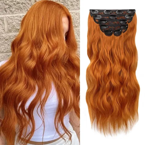 Miniatura 12 de WECAN Extensión de cabello con clip, de 20 pulgadas, mezcla de rubio ceniza y rubio decolorado, 6 piezas, extensiones de cabello largo ondulado