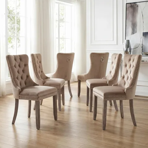 Miniatura 124 de Velvet Dining Chairs Set of 2, Tufted High Chairs with Nailhead Trim, Pull Ring, Black Solid Wood Legs, Elegant Upholstered Accent Chairs for Dining