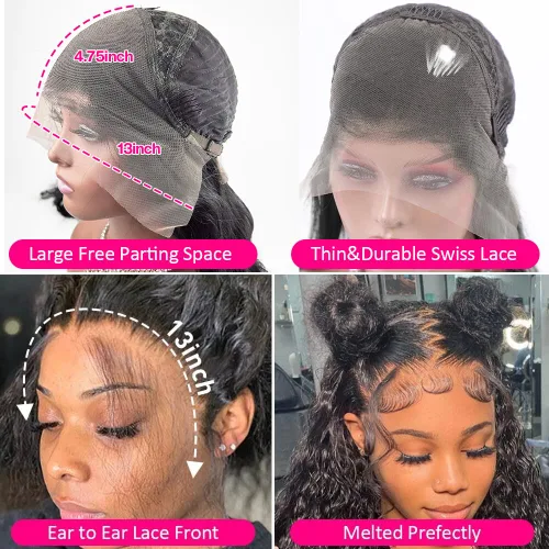 Miniatura 6 de Wingirl - Pelucas de cabello humano con malla frontal transparente HD de 13 x 4, densidad del 180 %, pre-sacado con pelo de bebé, sin pegamento, 13