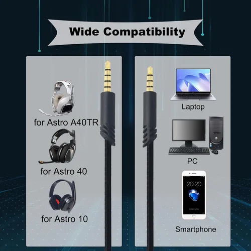 Miniatura 2 de Cable de audio de repuesto para auriculares Astro A10 A40 para juegos, cable de control de volumen en línea, cable auxiliar para juegos de audio