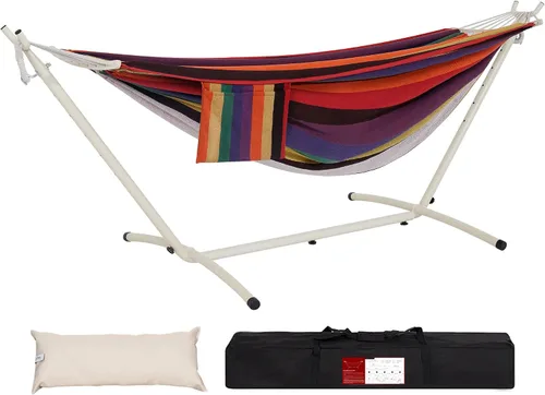 Miniatura 19 de Lazy Daze Hammocks Hamaca doble con soporte de acero de 9 pies que ahorra espacio, incluye funda de transporte portátil, capacidad de 450 libras