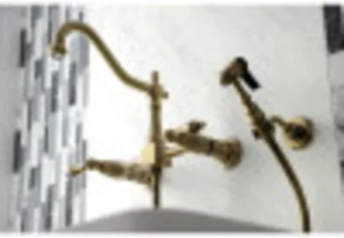 Miniatura 2 de Kingston Brass KS1248ALBS Heritage - Grifo de cocina con puente de montaje en pared con spray de latón, níquel cepillado cepillado níquel
