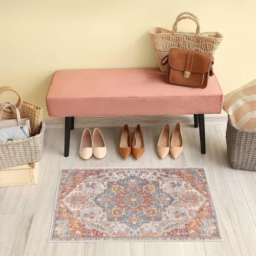 Miniatura 37 de GLN Rugs Bohemian Collection - Alfombra de felpilla lavable a máquina, bohemio vintage, antideslizante, alfombra de felpilla de pelo bajo, alfombra