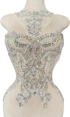 Miniatura 9 de Apliques hechos a mano de cristal sobre encaje, diamantes de imitación para coser, cuentas de flecos, parches de lentejuelas, accesorios de Champán