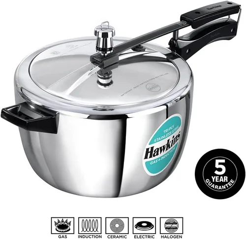 Miniatura 11 de HAWKINS Triply - Olla a presión de acero inoxidable, olla ancha, tapa interior, 7 litros, color plateado