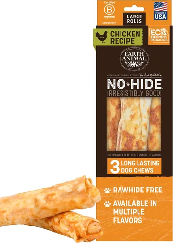 Miniatura 15 de Earth Animal No Hide Chews - Rollos masticables para perros grandes sin cuero crudo de larga duración, pollo - 2
