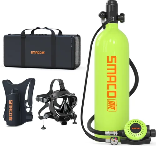 Miniatura 12 de SMACO Mini tanque de buceo 1.9L Capacidad de buceo Tanque de oxígeno hasta 30 minutos Respiración subacuática Pequeño Tanque de Buceo Kit con Caja