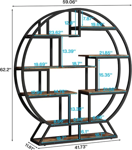 Miniatura 2 de Tribesigns Estantería redonda Etagere, estantería de madera industrial de 63 pulgadas con estantes escalonados, estante organizador de estantes Gris