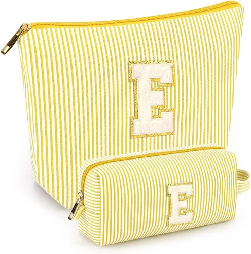 Miniatura 45 de 2 piezas de bolsas de maquillaje iniciales para mujeres: bolsa de cosméticos para viaje y artículos de tocador - Regalos de cumpleaños para niñas