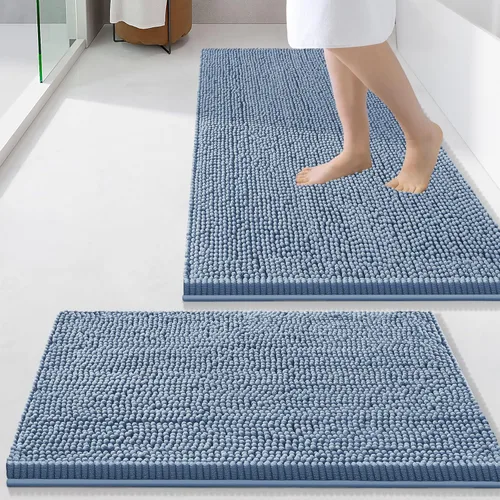 Miniatura 103 de Smiry Juego de 2 alfombras de baño, felpilla suave y absorbente, lavable a máquina, antideslizantes, para bañera, ducha y suelo
